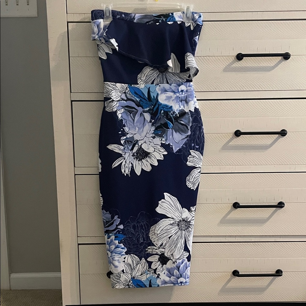 ASOS Floral Off-Shoulder Navy Dress